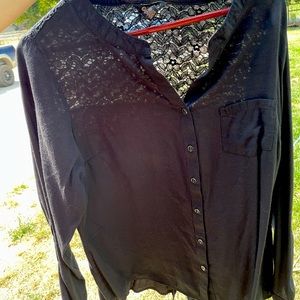 Black polyester button up blouse